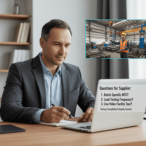 A professional B2B buyer asking questions during a video call